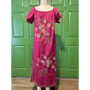 Vintage Burgandy Embroidered Long Latin Dress